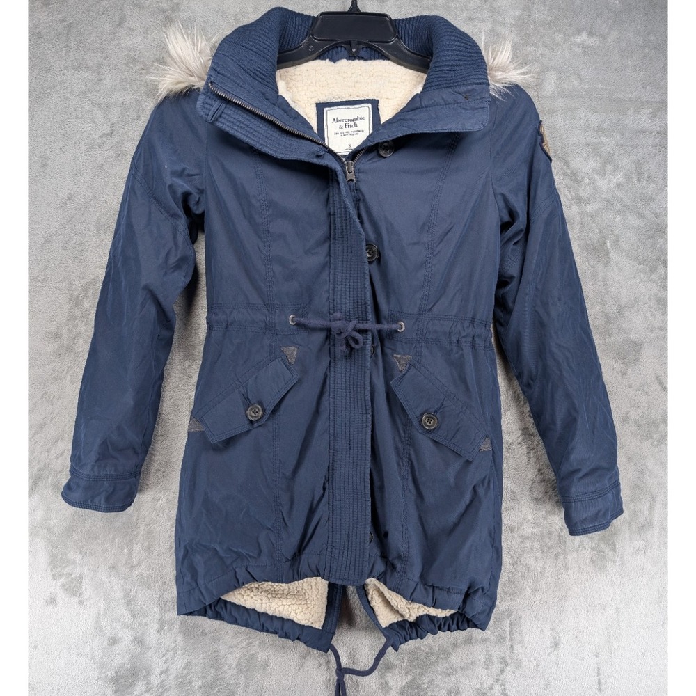 Abercrombie & Fitch Military Parka Jacket Womens S Faux Fur Hooded Navy